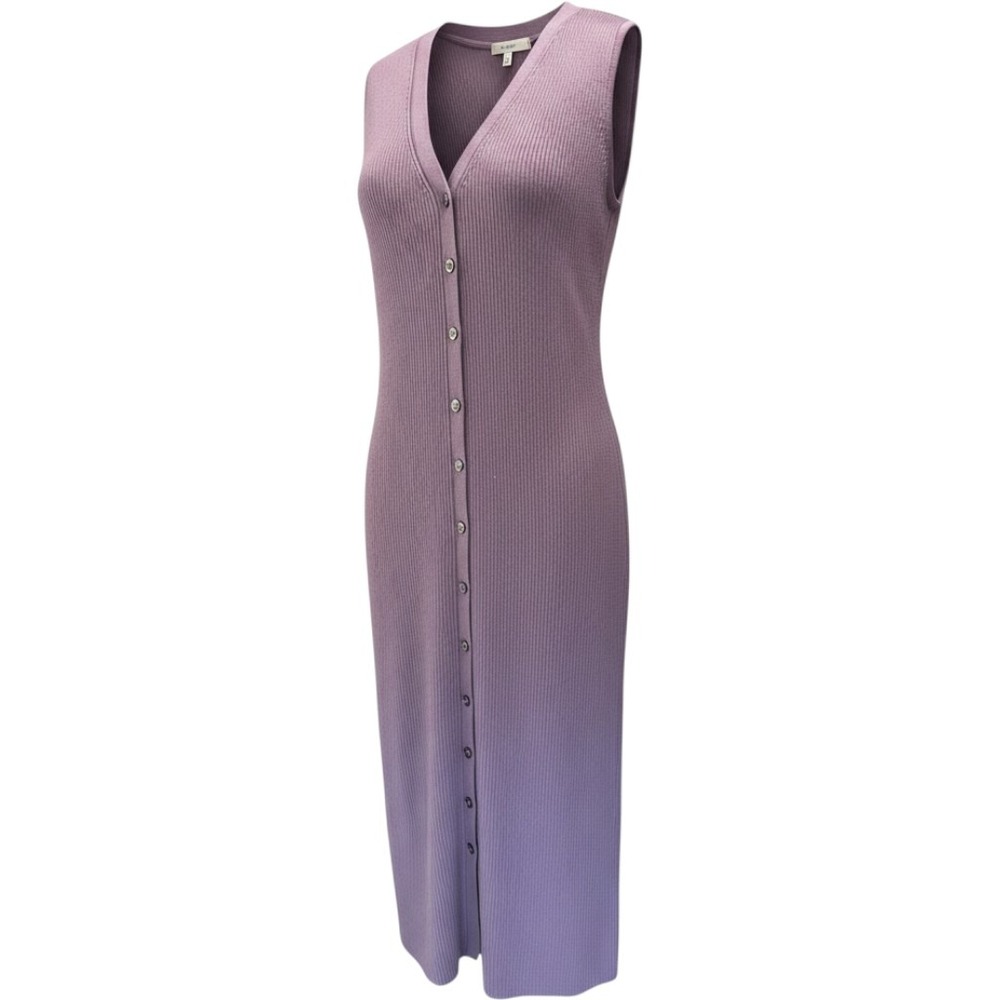 ATM Anthony Thomas Melillo Merino Wool Ribbed Button Down Midi Dress Lavender